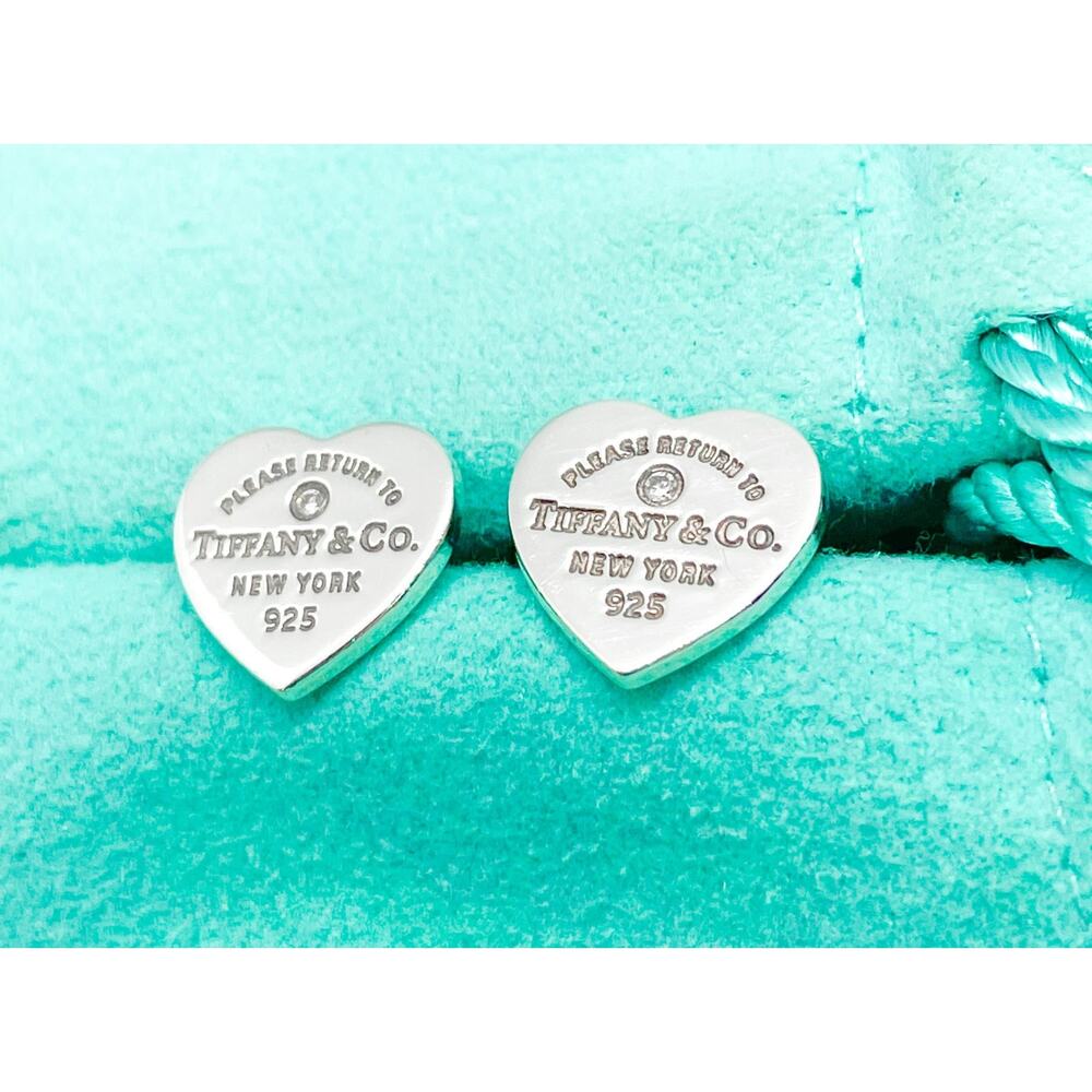 Tiffany & Co. Return to Tiffany Mini Heart Diamond Sterling Silver Stud Earrings - Picture 13 of 14